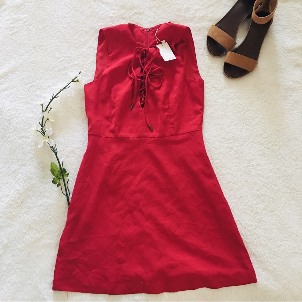re:named Red Lace-Up Mini Dress